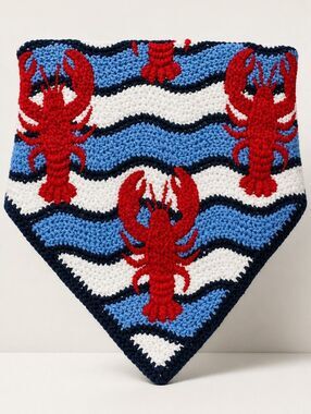 🔹️NWT Blue & Red Lobster Crochet Knit Hair Bandana
